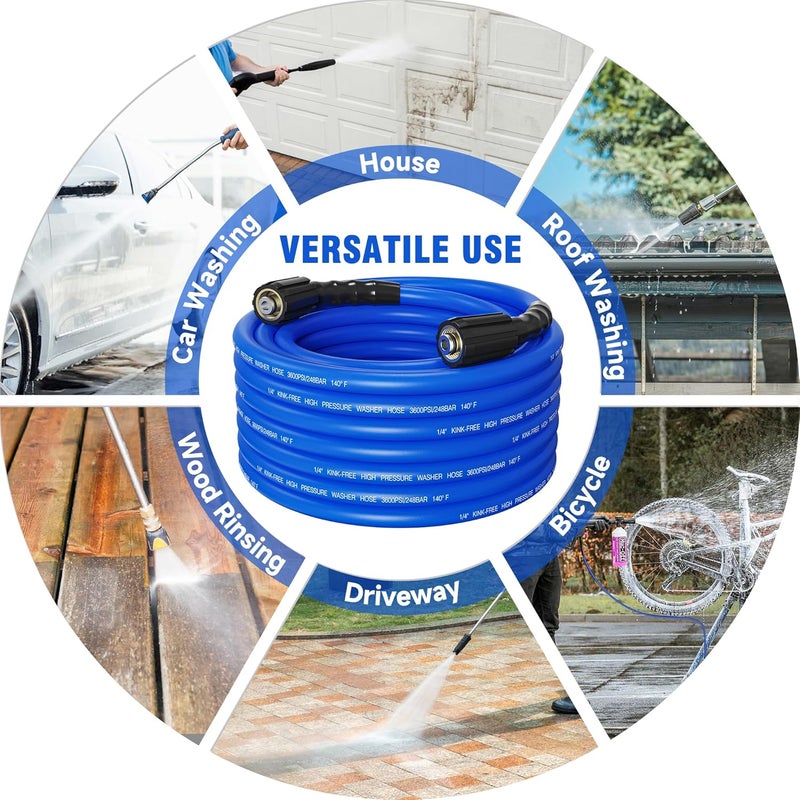ClearRush Pressure Washer Hose 50FT 1/4'' Kink Resistant 3600 PSI Power Washer Hose Extension with Leak-Free M22 Female and 3/8" Quick Connection Kit (50FT) - Image 4